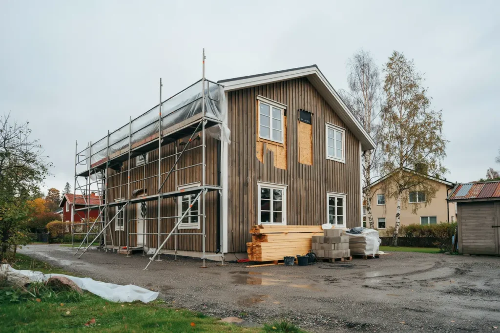 hyra byggst llning och montera v derskydd trygg l sning f r villa gare vid renovering och fasadarbete