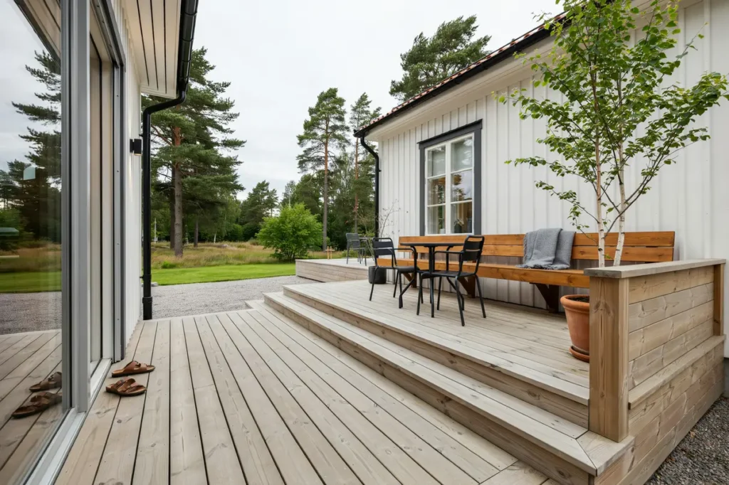 altanbygge och ny uteplats vid villa i skebo